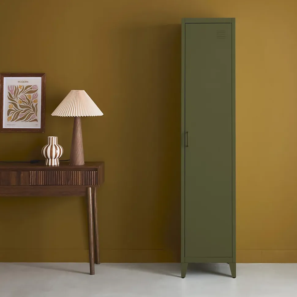 Armoire chambre en acier kaki 4 espaces de rangement. casier