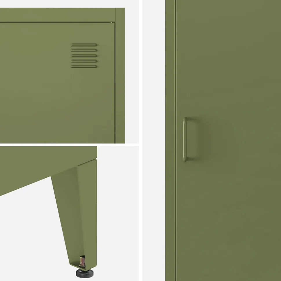 Armoire chambre en acier kaki 4 espaces de rangement. casier