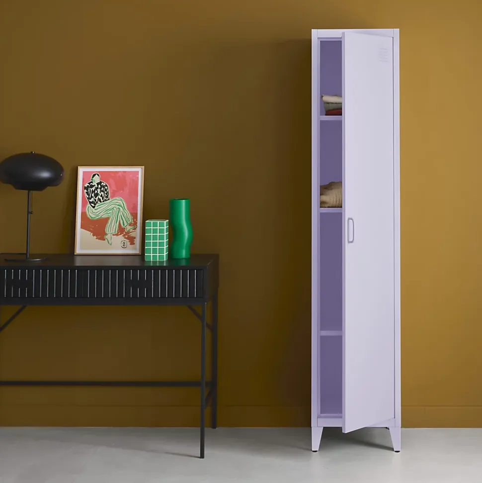 Armoire chambre en acier lilas 4 espaces de rangement. casier