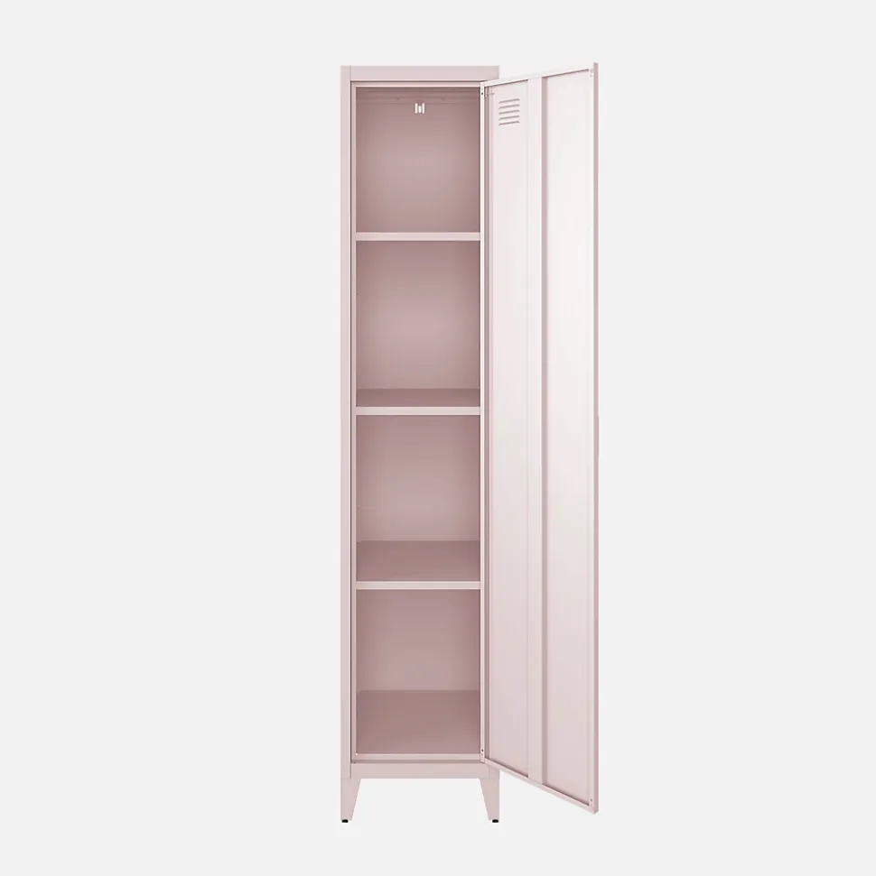 Armoire chambre en acier rose. 4 espaces de rangement. casier