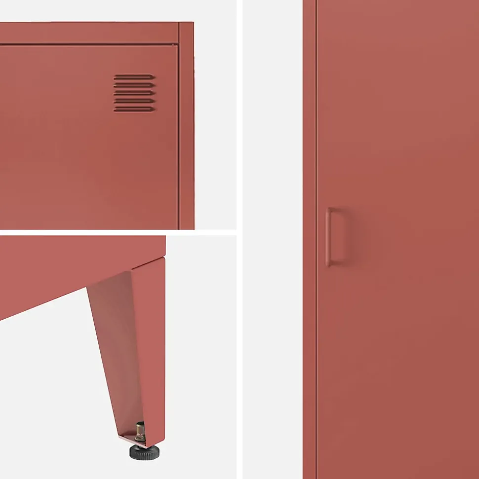 Armoire chambre en acier terracotta 4 espaces de rangement. casier