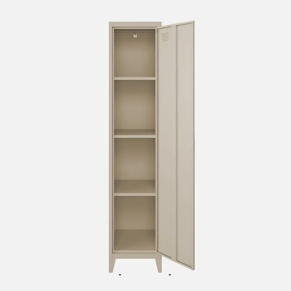 Armoire chambre enfant en acier beige. 4 espaces de rangement. casier. L 38 x P 38 x H 180 cm