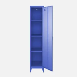 Armoire chambre enfant en acier bleu. 4 espaces de rangement. casier. L 38 x P 38 x H 180 cm
