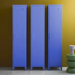 Armoire chambre enfant en acier bleu. 4 espaces de rangement. casier. L 38 x P 38 x H 180 cm