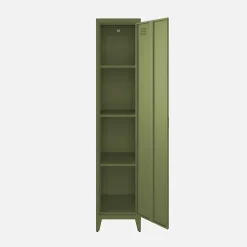 Armoire chambre enfant en acier kaki. 4 espaces de rangement. casier. L 38 x P 38 x H 180 cm