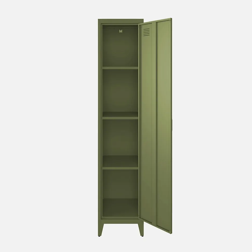 Armoire chambre enfant en acier kaki. 4 espaces de rangement. casier. L 38 x P 38 x H 180 cm