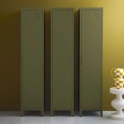 Armoire chambre enfant en acier kaki. 4 espaces de rangement. casier. L 38 x P 38 x H 180 cm