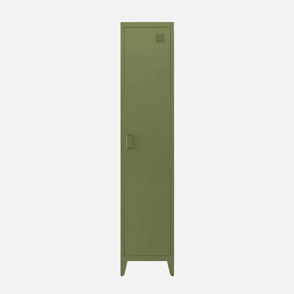 Armoire chambre enfant en acier kaki. 4 espaces de rangement. casier. L 38 x P 38 x H 180 cm