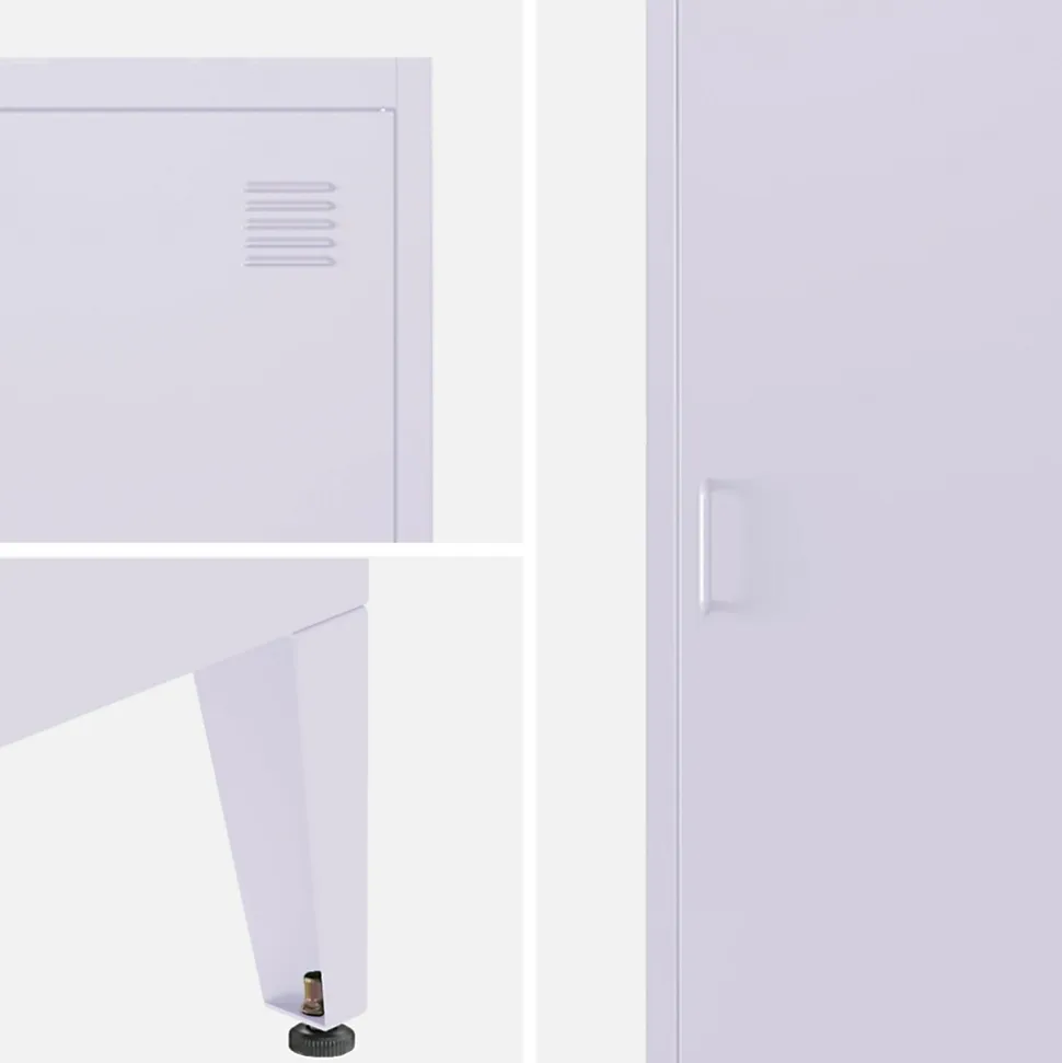 Armoire chambre enfant en acier lilas. 4 espaces de rangement. casier. L 38 x P 38 x H 180 cm