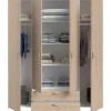 Armoire chambre VARIA - Panneaux de particules - Décor chene et blanc - 4 portes + 2 tiroirs - L 159,9 cm x P 51,3 cm x H 185 c