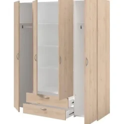 Armoire chambre VARIA - Panneaux de particules - Décor chene et blanc - 4 portes + 2 tiroirs - L 159,9 cm x P 51,3 cm x H 185 c
