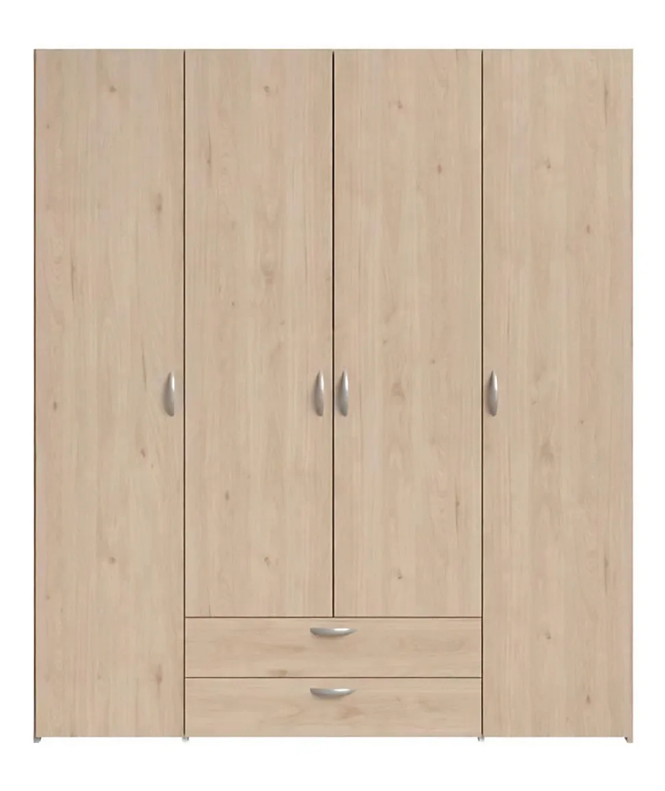 Armoire chambre VARIA - Panneaux de particules - Décor chene et blanc - 4 portes + 2 tiroirs - L 159,9 cm x P 51,3 cm x H 185 c