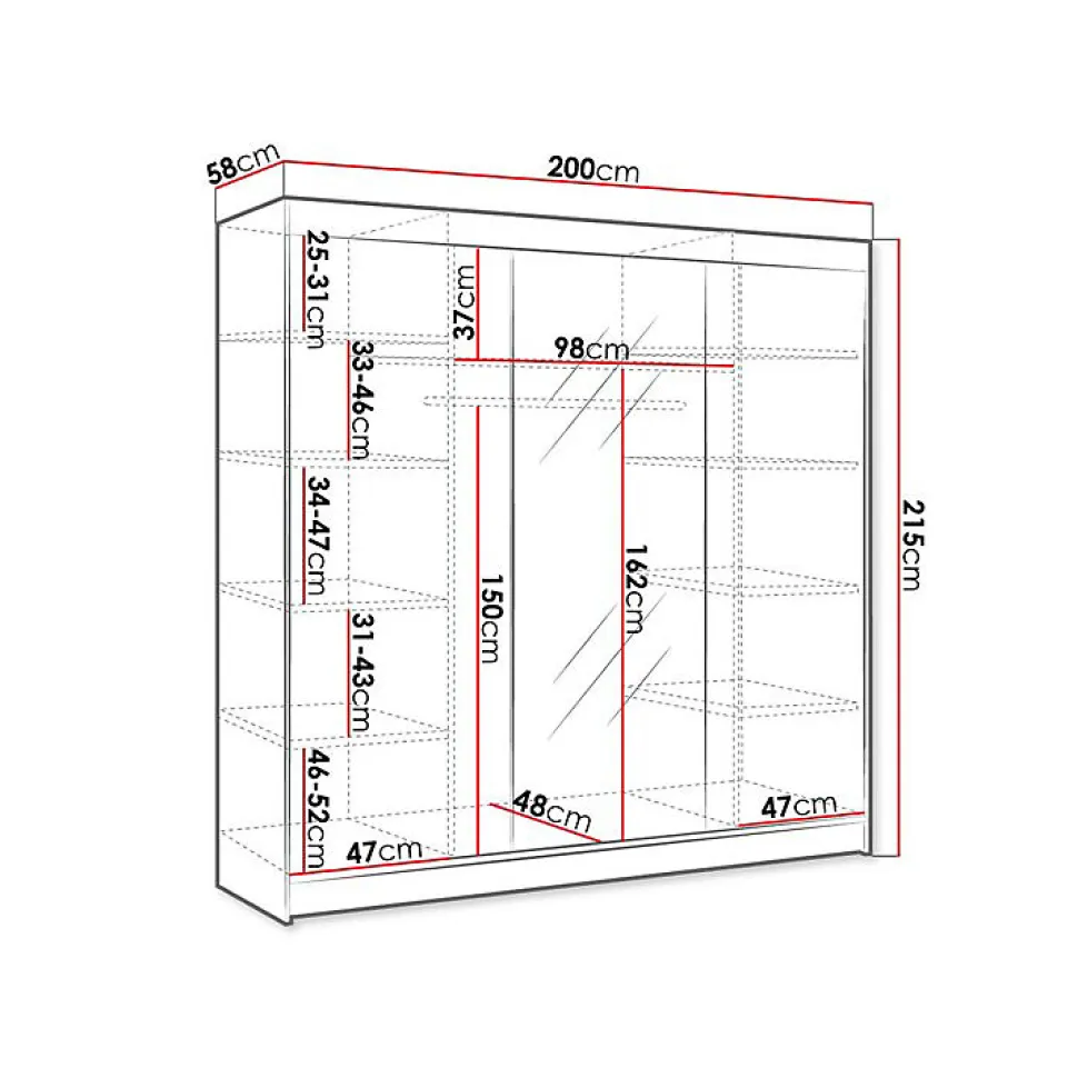 Armoire Closico Durion I, Nombre d'étagères: 9, 215x200x58cm
