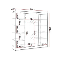 Armoire Closico Durion I, Nombre d'étagères: 9, 215x200x58cm