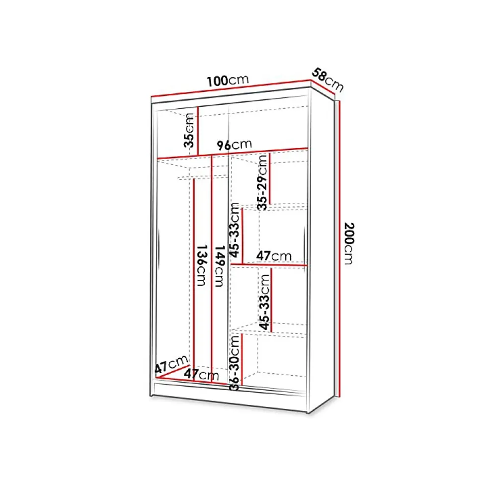 Armoire Closico Fractor IV, Nombre d'étagères: 4, 200x100x58cm