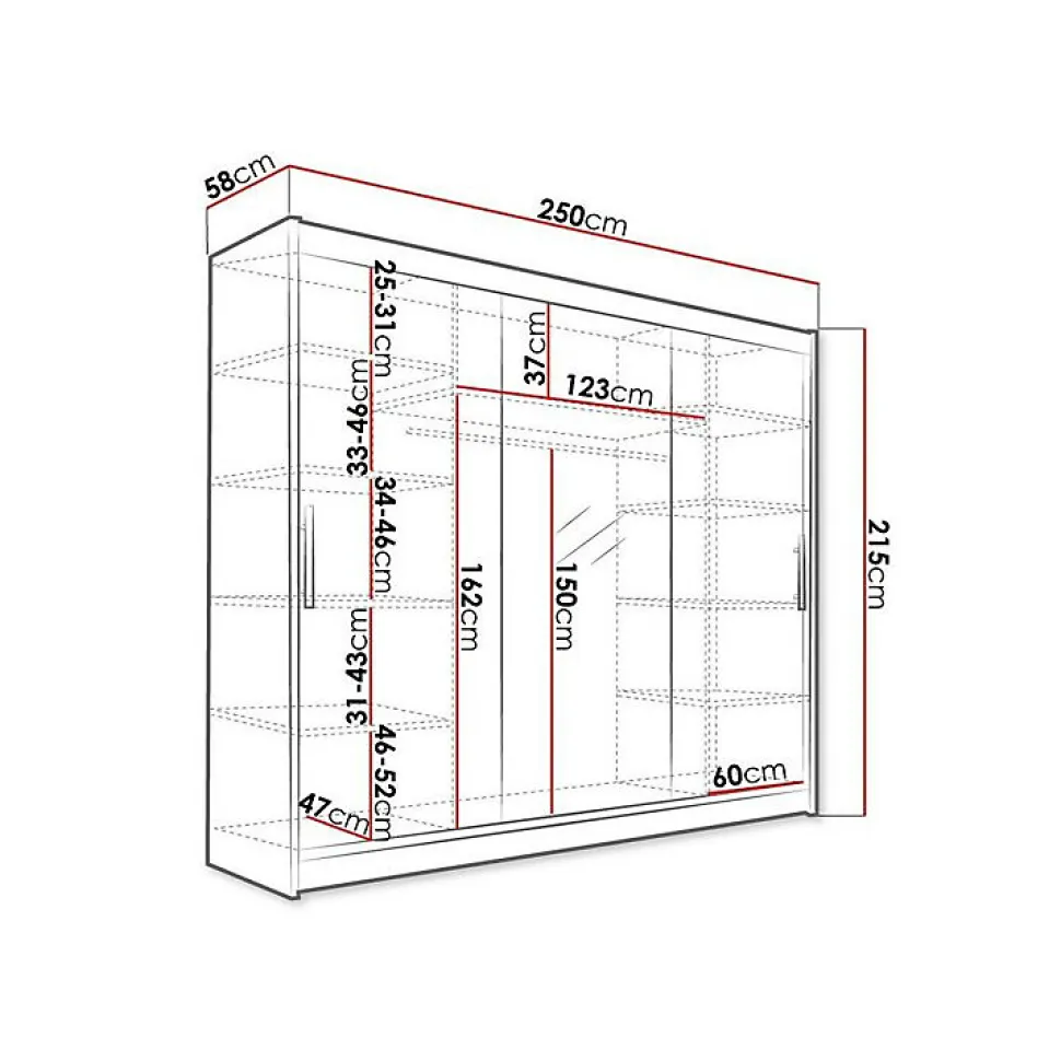Armoire Closico Ordo I, Nombre d'étagères: 9, 215x250x58cm