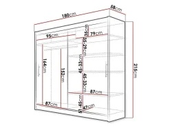 Armoire Closico Pallor I, Nombre d'étagères: 5, 215x180x58cm