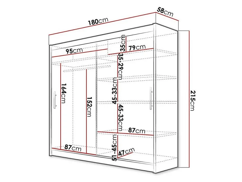 Armoire Closico Pallor I, Nombre d'étagères: 5, 215x180x58cm