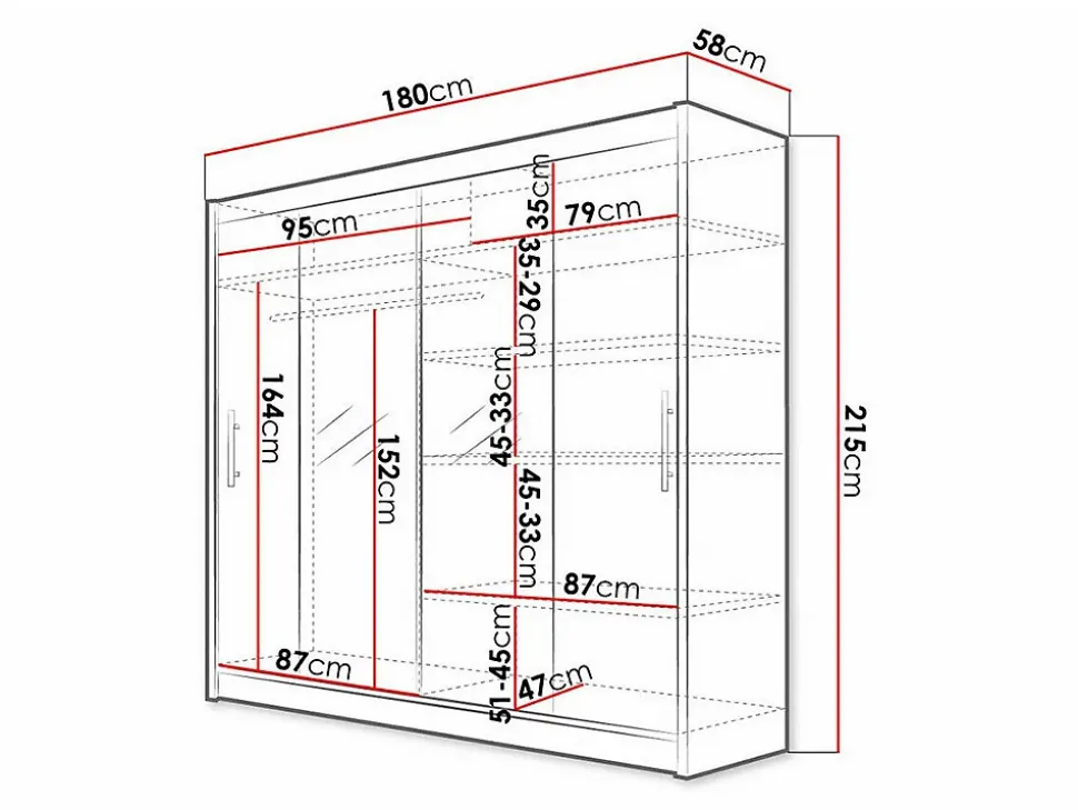 Armoire Closico Pallor II, Nombre d'étagères: 5, 215x180x58cm