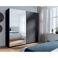Armoire collection 200 cm 2 portes coulissantes avec miroir - gris graphite - Collection ARSALA