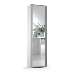 Armoire Colonne Multifonctionnelle À Une Porte Avec Cadre Effet Béton Et Miroir