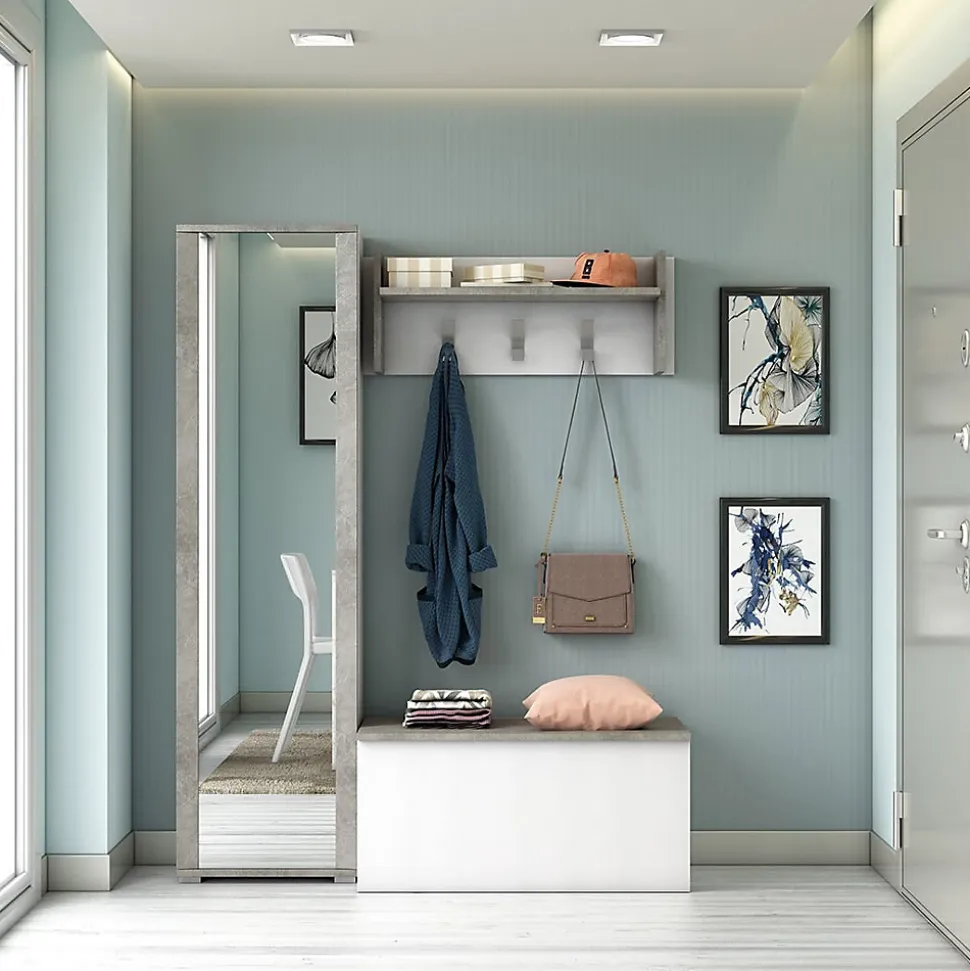 Armoire Colonne Multifonctionnelle À Une Porte Avec Cadre Effet Béton Et Miroir