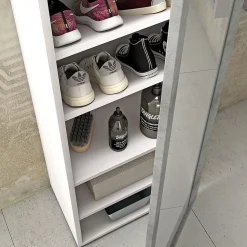 Armoire Colonne Multifonctionnelle À Une Porte Avec Cadre Effet Béton Et Miroir