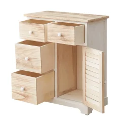 Armoire Commode Blanc Marron 4 Tiroirs 1 Porte Bois 70x60x30