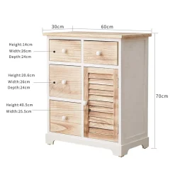 Armoire Commode Blanc Marron 4 Tiroirs 1 Porte Bois 70x60x30