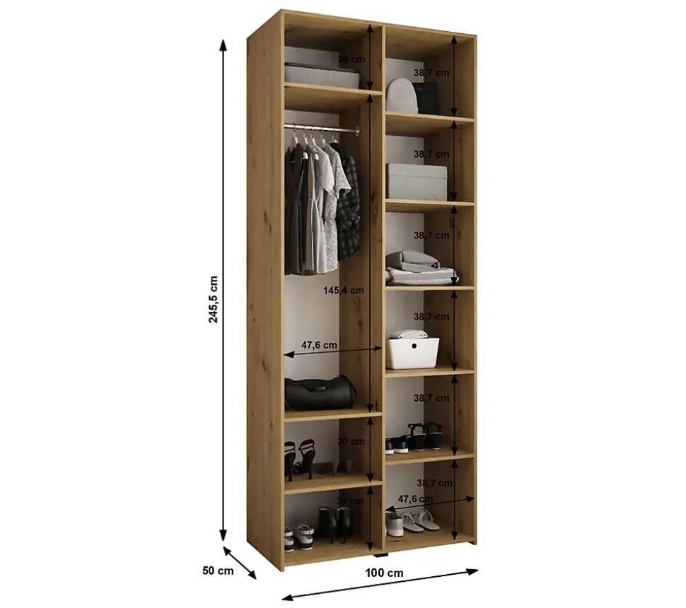 Armoire Como 1 a portes battantes H. 245 x L. 100 x P. 50, 2 portes