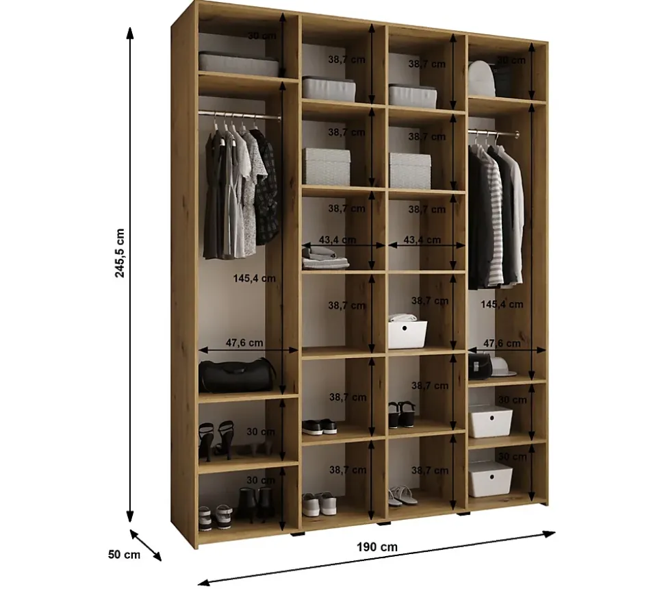 Armoire Como 4 a portes battantes H. 245 x L. 190 x P. 50, 4 portes