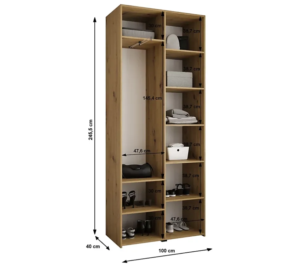 Armoire Como 1 a portes battantes H. 245 x L. 100 x P. 40, 2 portes