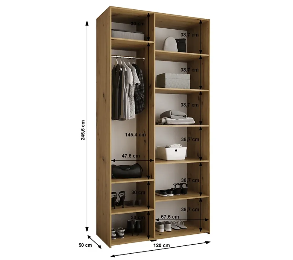 Armoire Como 4 a portes battantes H. 245 x L. 120 x P. 50, 3 portes