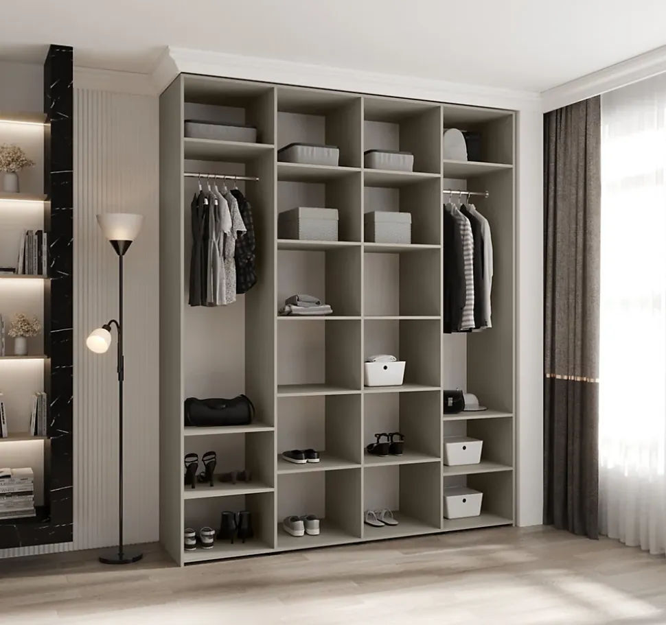 Armoire Como 3 a portes battantes H. 245 x L. 200 x P. 50, 4 portes