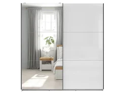 Armoire coulissante avec miroir coloris Blanc brillant - Longueur 183 x Profondeur 60 x Hauteur 195,5 cm