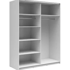 Armoire coulissante avec miroir coloris Blanc brillant - Longueur 153,5 x Profondeur 60 x Hauteur 195,5 cm