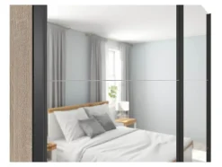 Armoire coulissante Placard avec miroir coloris chêne Sonoma - Longueur 183 x Profondeur 60 x Hauteur 195,5 cm
