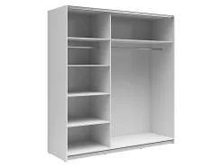Armoire coulissante Placard avec miroir coloris Blanc brillant - Longueur 183 x Profondeur 60 x Hauteur 195,5 cm