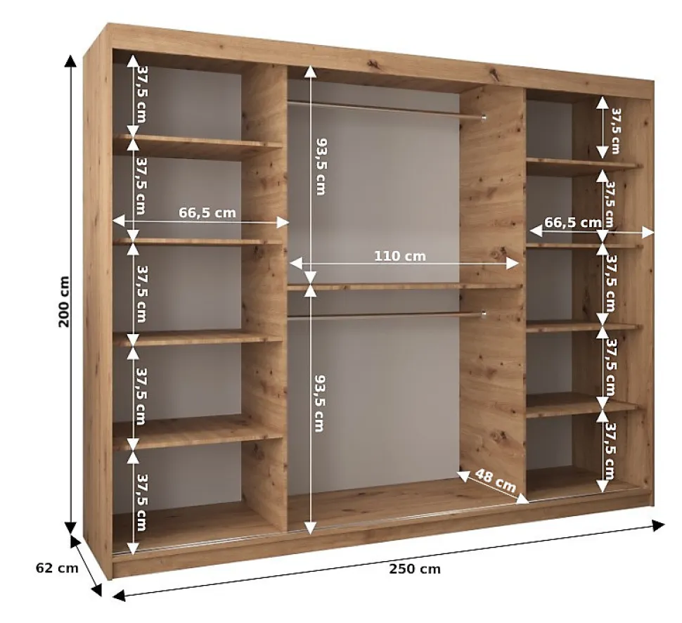 Armoire coulissante Roma 1 250, profondeur 62 sonoma