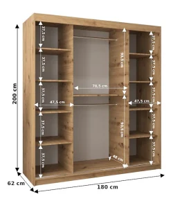 Armoire coulissante Roma 2 180, profondeur 62 blan