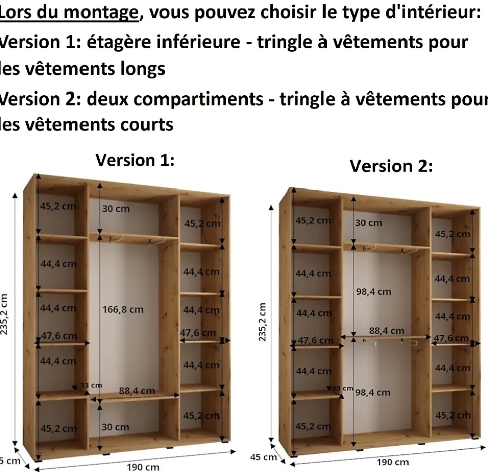 Armoire Dakota 4 a portes coulissantes 190/45/235,3 portes