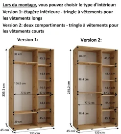Armoire Dakota 3 a portes coulissantes 130/45/235,2 portes