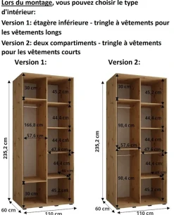 Armoire Dakota 4 a portes coulissantes 110/60/235,2 portes