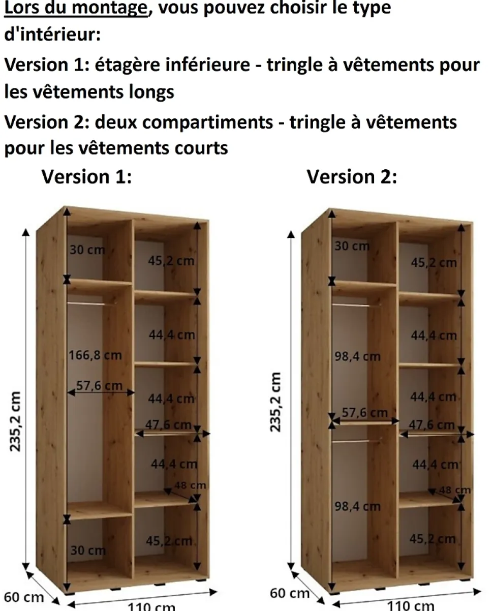 Armoire Dakota 2 a portes coulissantes 110/60/235,2 portes