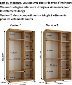 Armoire Dakota 5 a portes coulissantes 140/45/235,2 portes