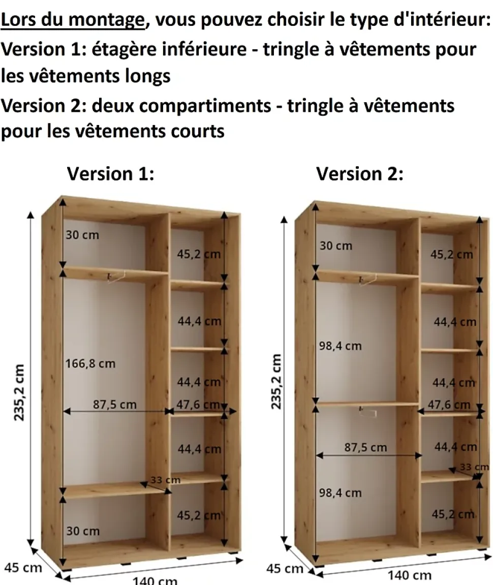 Armoire Dakota 5 a portes coulissantes 140/45/235,2 portes