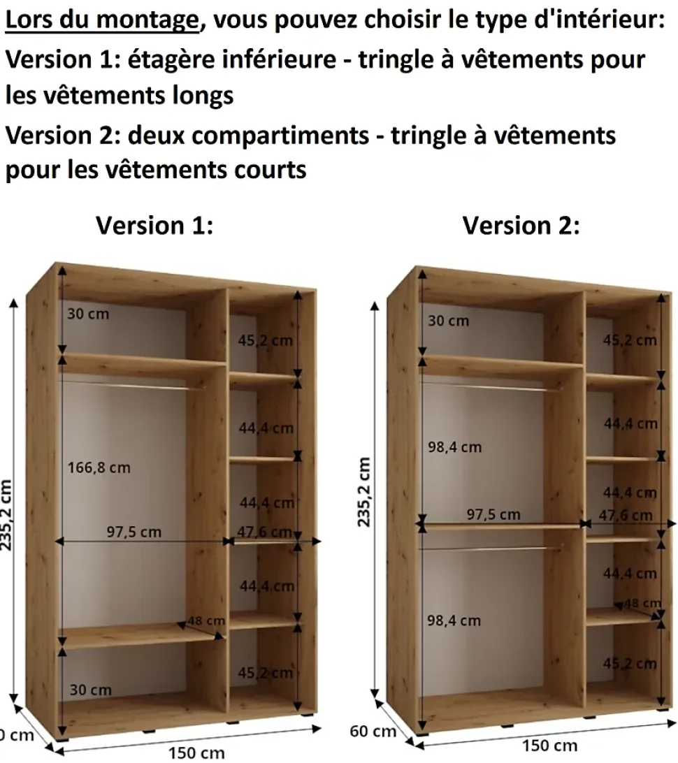 Armoire Dakota 1 a portes coulissantes 150/60/235,3 portes