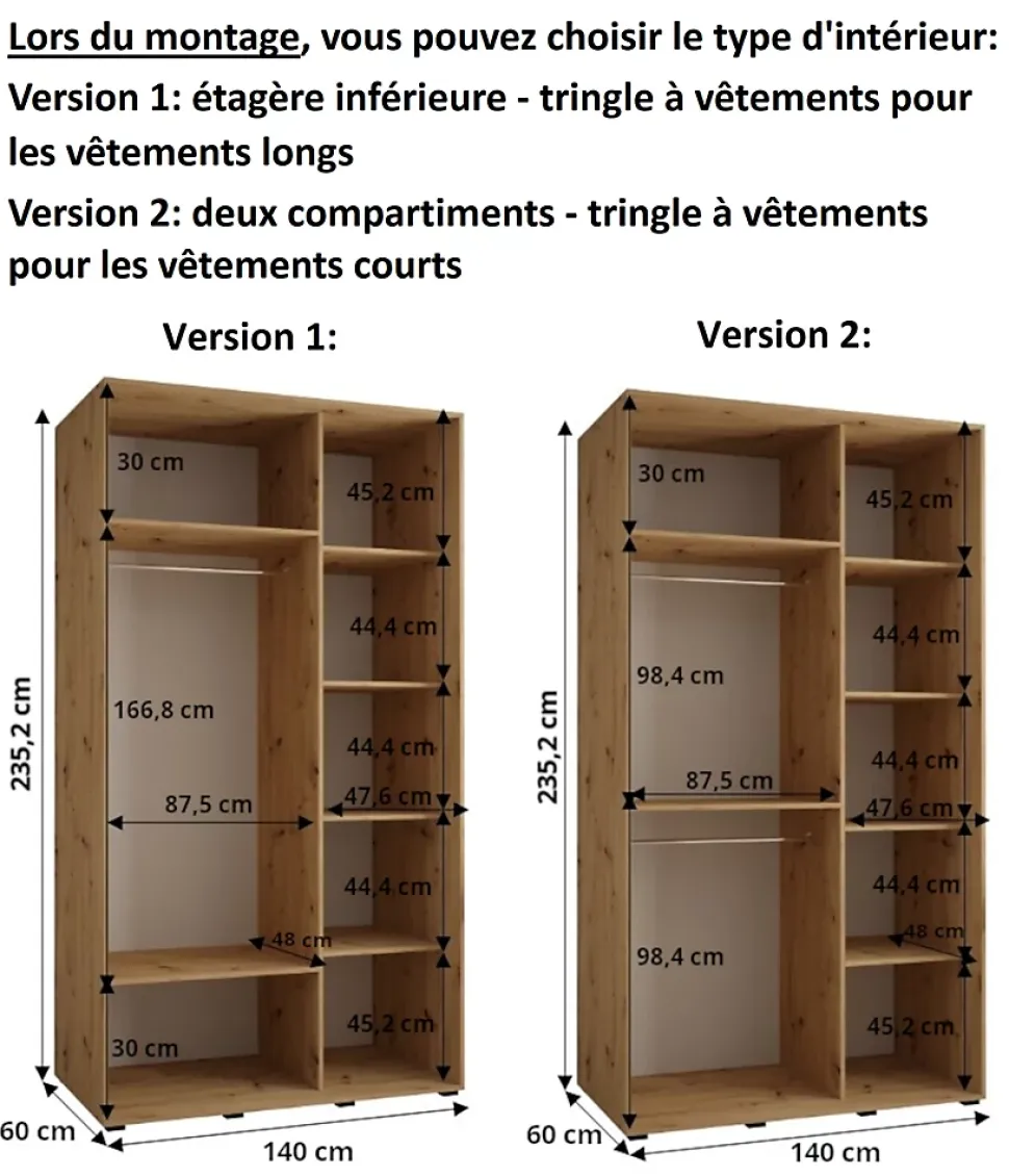 Armoire Dakota 4 a portes coulissantes 140/60/235,2 portes