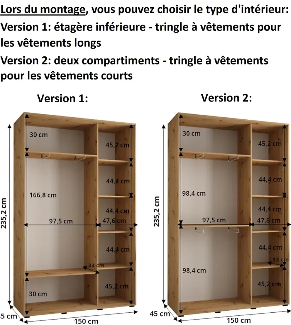 Armoire Dakota 1 a portes coulissantes 150/45/235,3 portes