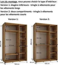 Armoire Dakota 2 a portes coulissantes 150/60/235,3 portes